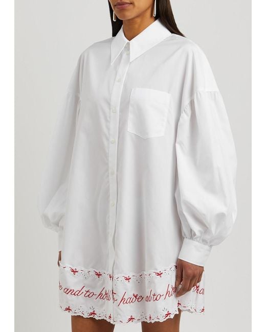 Simone Rocha White Embroidered Cotton Shirt Dress