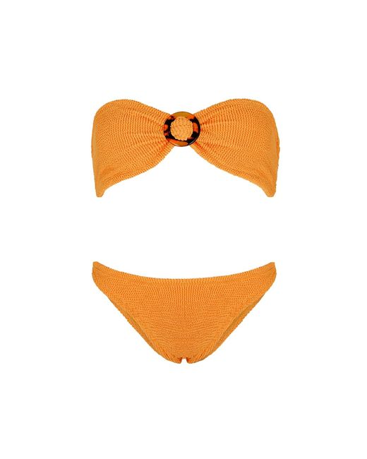 Hunza G Orange Flora Seersucker Bandeau Bikini