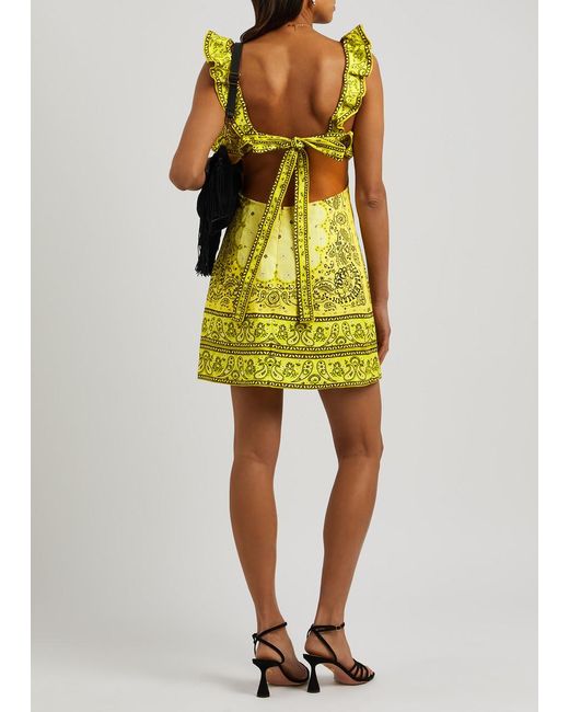 Zimmermann Yellow Matchmaker Printed Linen Mini Dress