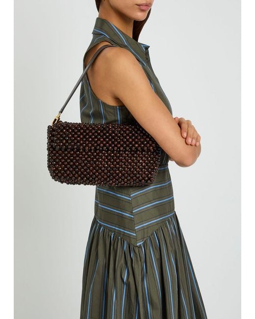 Staud Brown Timmy Beaded Shoulder Bag