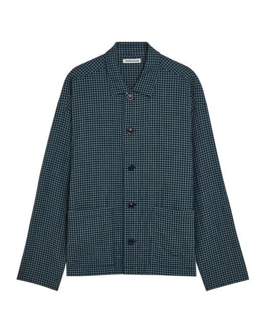 YMC Blue Pj Checked Waffle Shirt for men