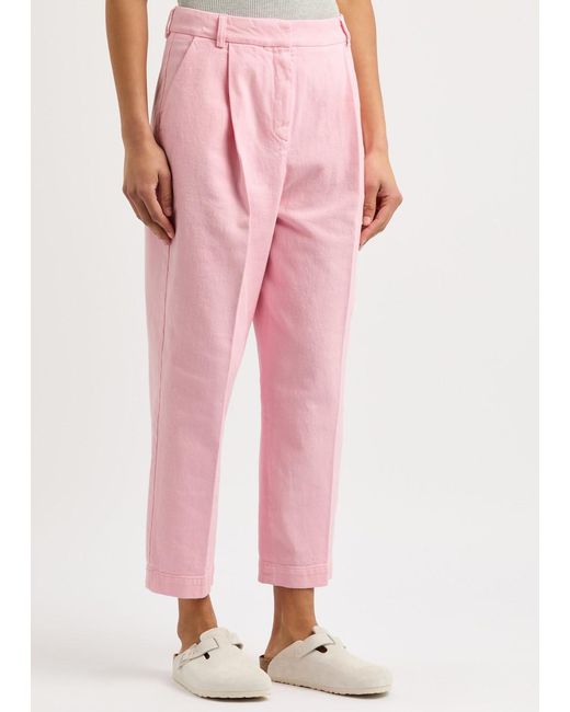 YMC Pink Market Cropped Straight-Leg Twill Trousers