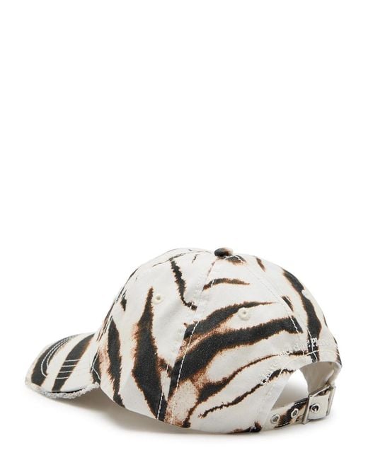 Ganni White Logo-Appliqué Zebra-Print Cotton Cap