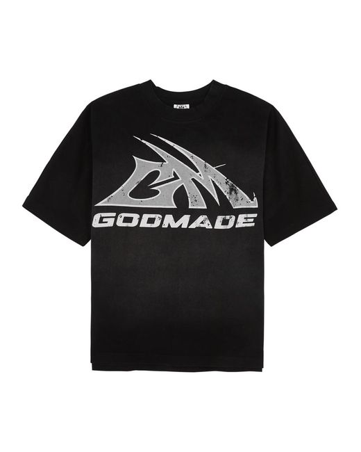 God Made Black Gm Printed Cotton T-Shirt for men