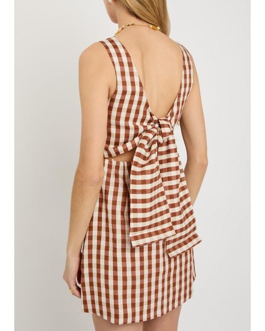 Faithfull The Brand White Sofia Checked Linen Mini Dress
