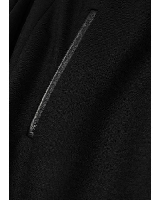 Saint Laurent Black Leather-trimmed Wool-blend Midi Skirt