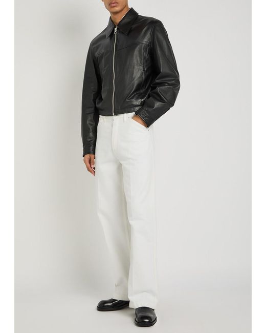 Lemaire Black Leather Biker Jacket for men
