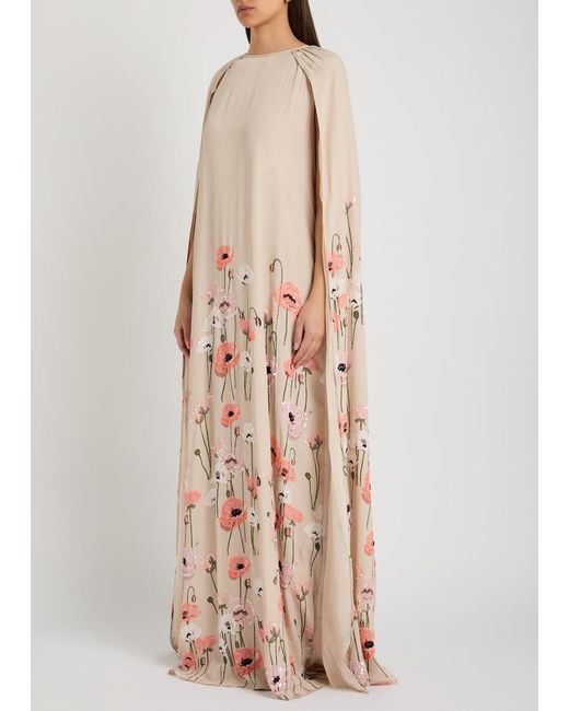 BERNADETTE Natural Minnie Cape-Effect Crepe Maxi Dress