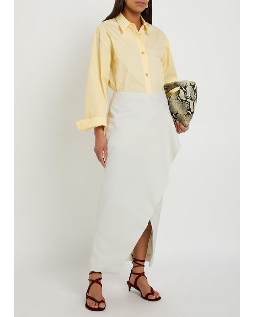 Khaite White Jaia Wrap-Effect Wool Midi Skirt