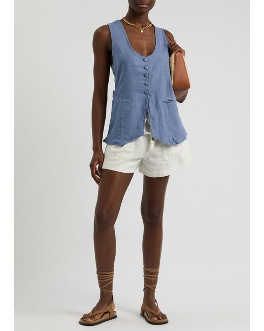 Free People Blue Millie Linen-Blend Waistcoat
