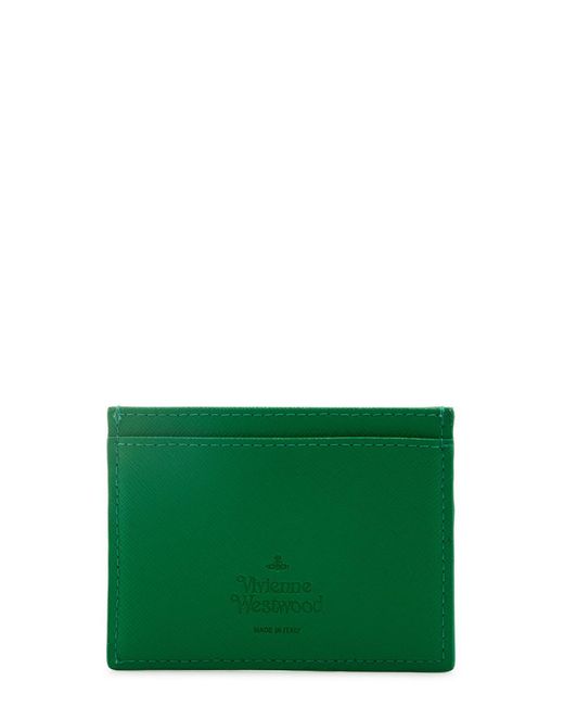 Vivienne Westwood Green Orb Saffiano Leather Card Holder