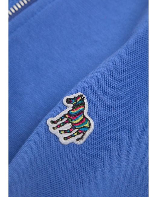 Paul Smith Blue Appliquéd Half-Zip Cotton Sweatshirt for men