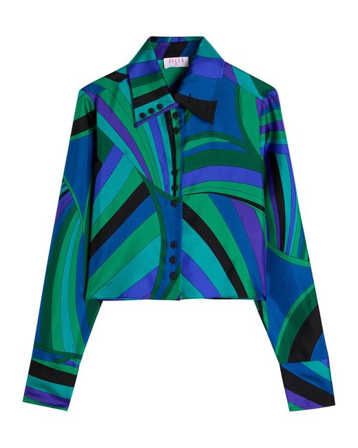 Emilio Pucci Blue Iride Printed Silk-Twill Shirt