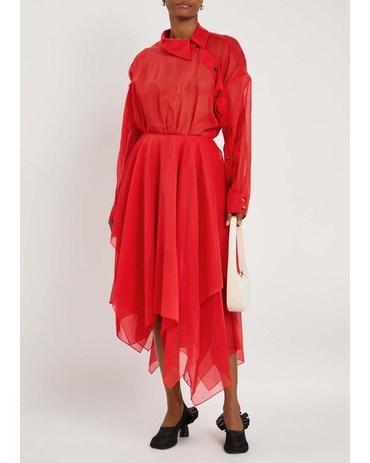 A.W.A.K.E. MODE Red Organza Silk-Chiffon Shirt Dress
