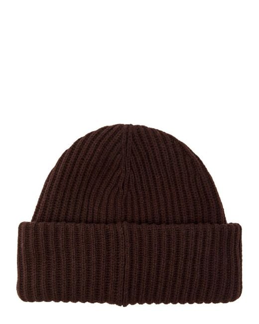Ganni Brown Logo-Appliquéd Ribbed Wool-Blend Beanie