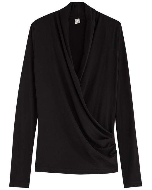 Totême  Black Draped Wrap-Effect Stretch-Jersey Top