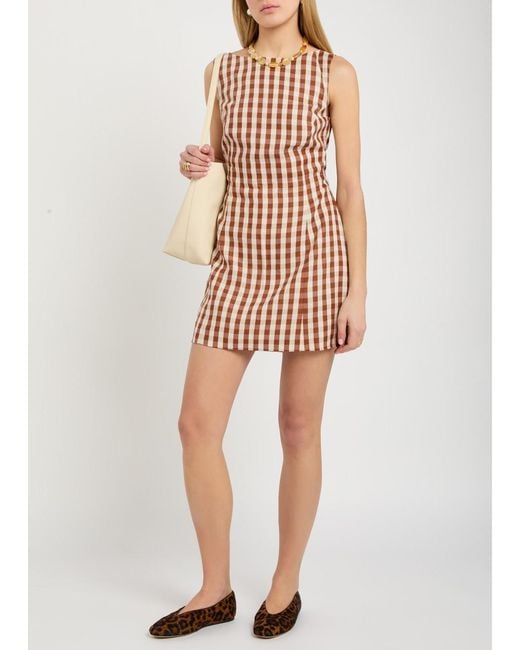 Faithfull The Brand White Sofia Checked Linen Mini Dress