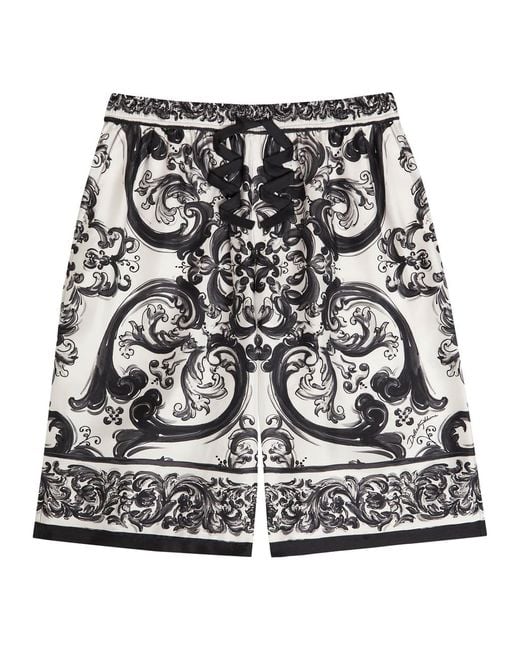 Dolce Gabbana Men's Black Majolica Printed Silk-Twill Shorts