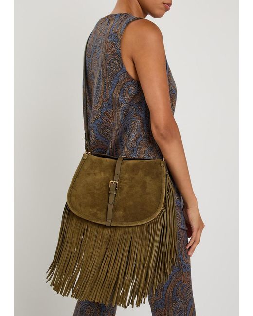 Etro Green Pony Medium Fringed Suede Cross-Body Bag