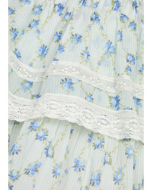 LoveShackFancy White Ruffle Floral-Print Cotton Mini Skirt