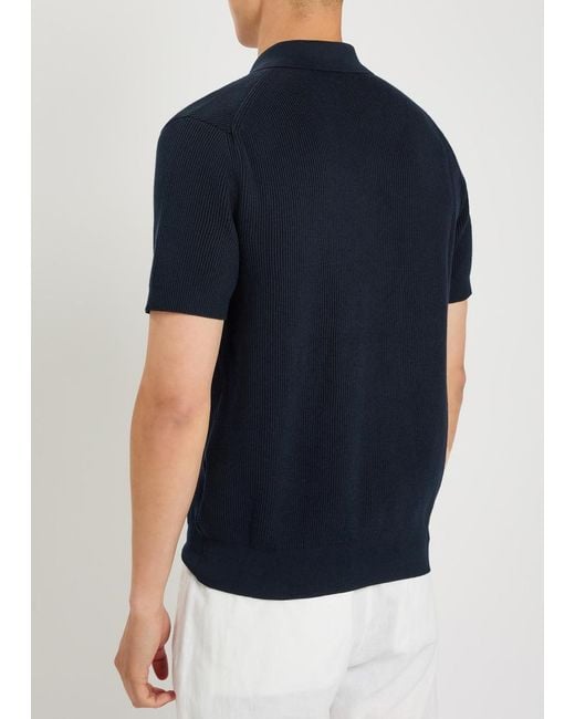 Sunspel Blue Ribbed Knit Cotton Polo Shirt for men