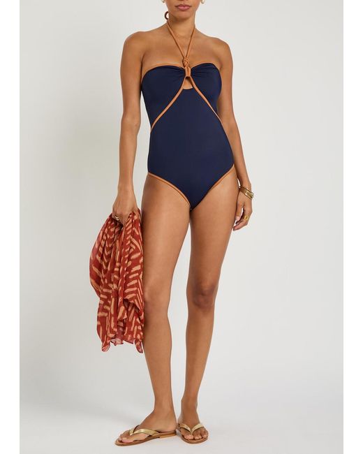 Johanna Ortiz Blue Salt And Saddle Halterneck Swimsuit