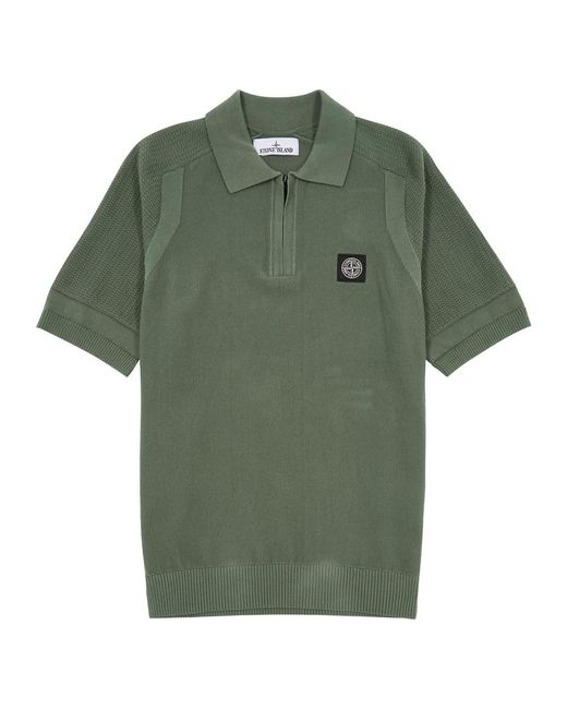 Stone Island Green Panelled Cotton Polo Shirt for men