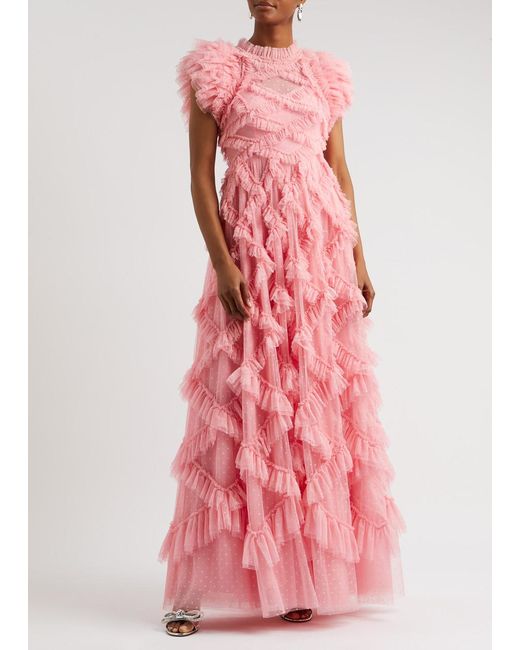 Needle & Thread Pink Genevieve Ruffled Tulle Gown