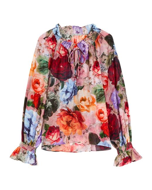 Alice + Olivia Red Norah Floral Cotton-Blend Blouse