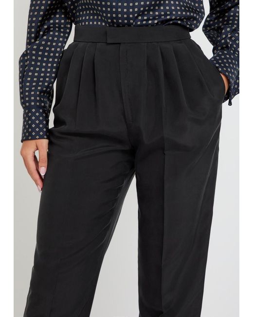 Saint Laurent Black Pleated Tapered-Leg Brushed Silk Trousers