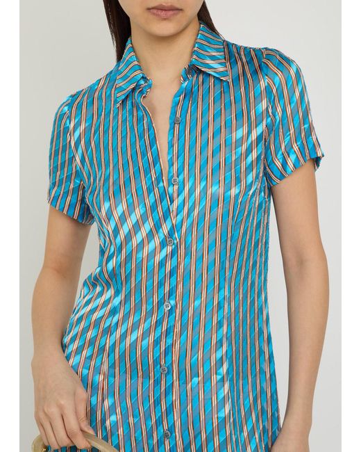 Dries Van Noten Blue Doud Bis Striped Dévore Midi Shirt Dress