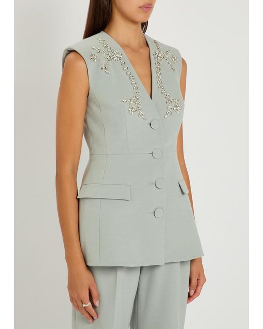 Huishan Zhang Green Sigrid Crystal-Embellished Woven Vest
