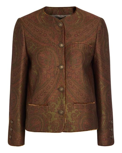 Etro Brown Paisley-Jacquard Tailored Woven Jacket