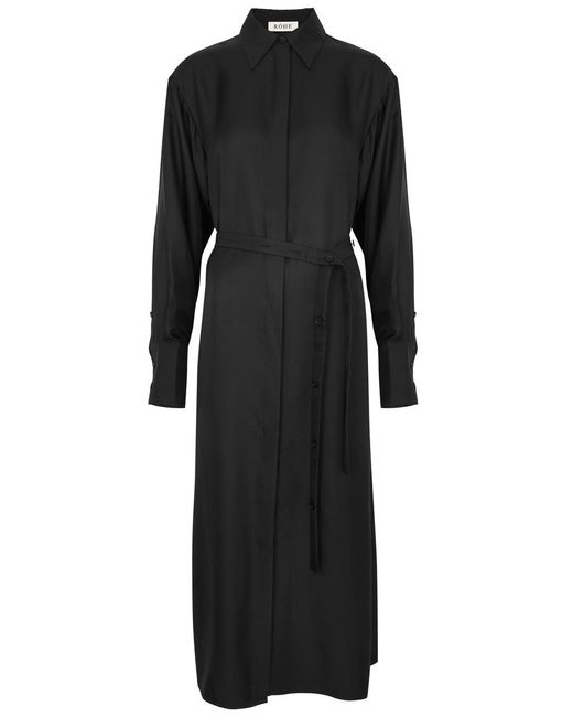 Rohe Black Open-Back Silk-Satin Midi Shirt Dress