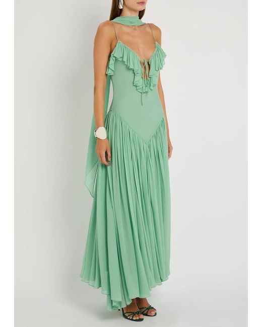 De La Vali Green Harmattan Ruffled Georgette Maxi Dress