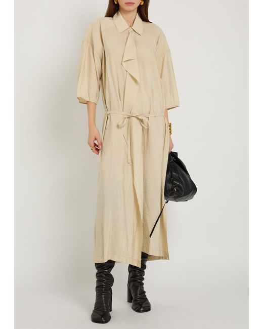 Lemaire Natural Belted Brushed Silk-Blend Midi Shirt Dress