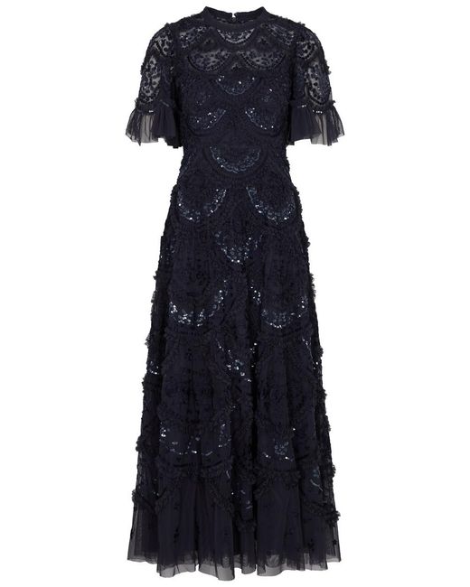 Needle & Thread Blue Carmen Sequin-embellished Tulle Gown