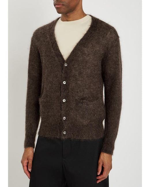 vowels Brown V-Neck Mohair-Blend Cardigan for men