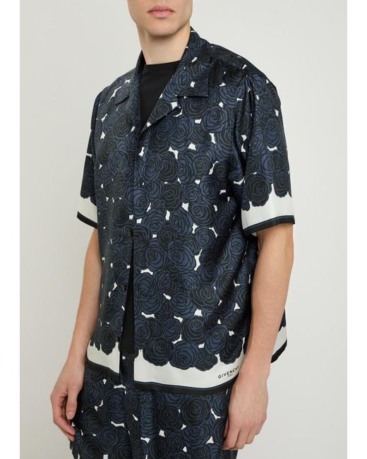 Givenchy Blue Printed Silk Shirt for men