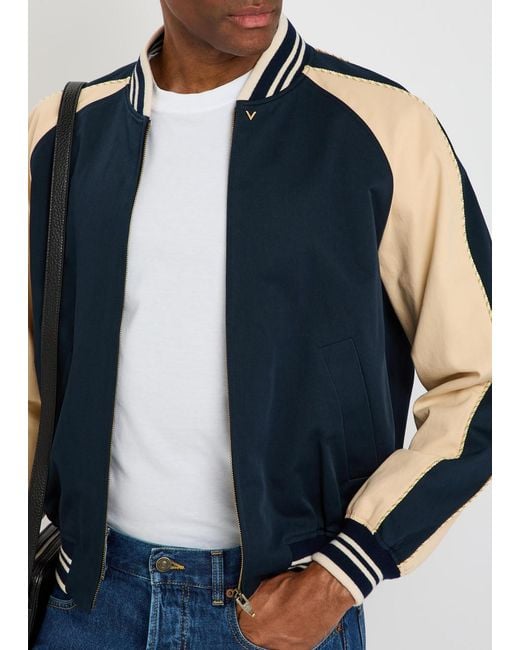 Valentino Garavani Blue Panelled Cotton Bomber Jacket for men