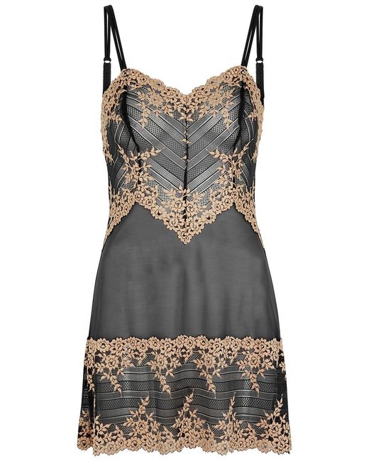 Wacoal Black Embrace Lace Embroidered Tulle Chemise