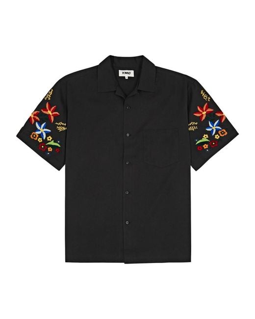 YMC Black Idris Floral-Embroidered Cotton-Blend Shirt for men