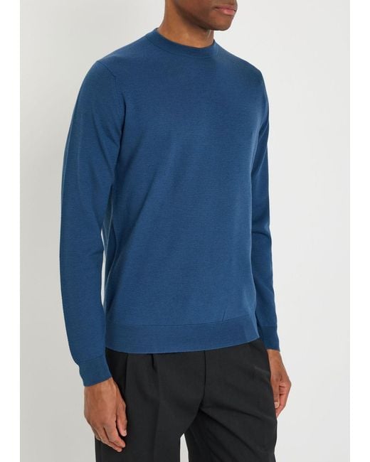 John Smedley Blue Waffle Merino Wool Jumper for men