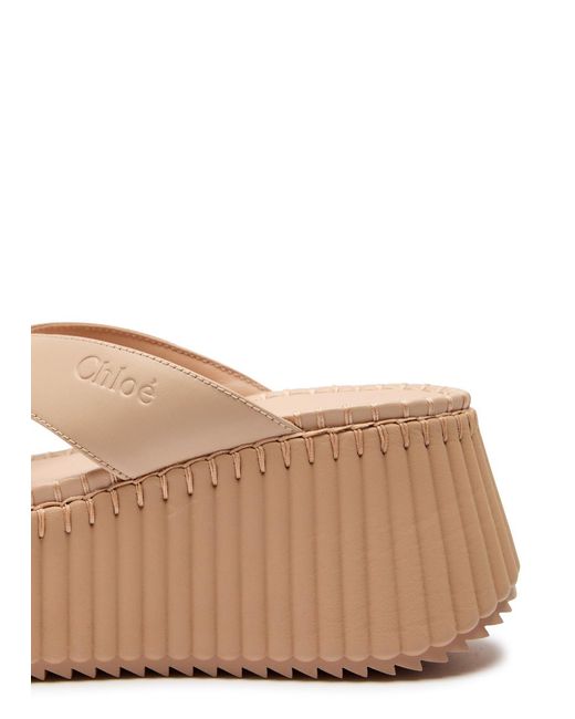 Chloé Natural Nama 80 Thong Leather Wedge Sandals