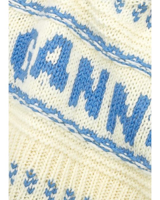 Ganni Blue Logo-Intarsia Wool Vest