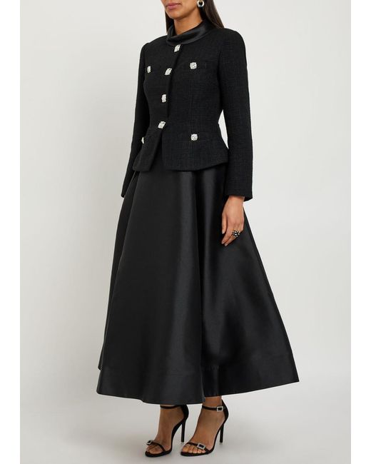 Self-Portrait Black Tailored Bouclé And Taffeta Midi Dress