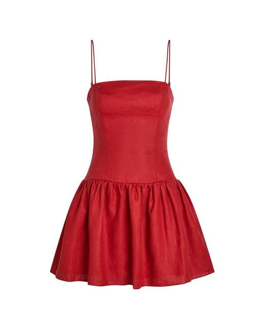 Faithfull The Brand Red Uma Linen Mini Dress