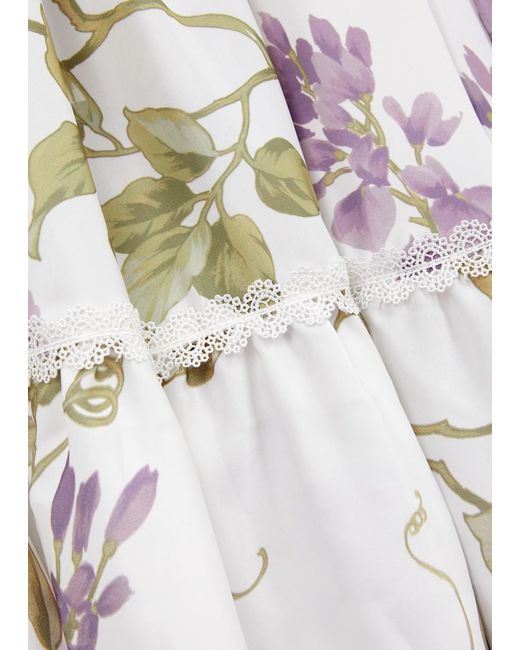 Needle & Thread White Wisteria Floral-print Midi Dress