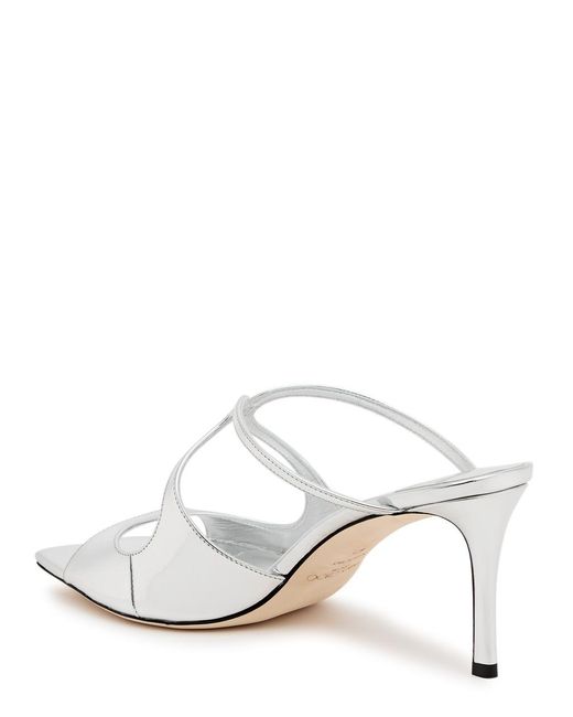 Jimmy Choo White Anise 75 Metallic Leather Mules