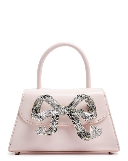 Self-Portrait Pink Bow Mini Glossed Leather Top Handle Bag